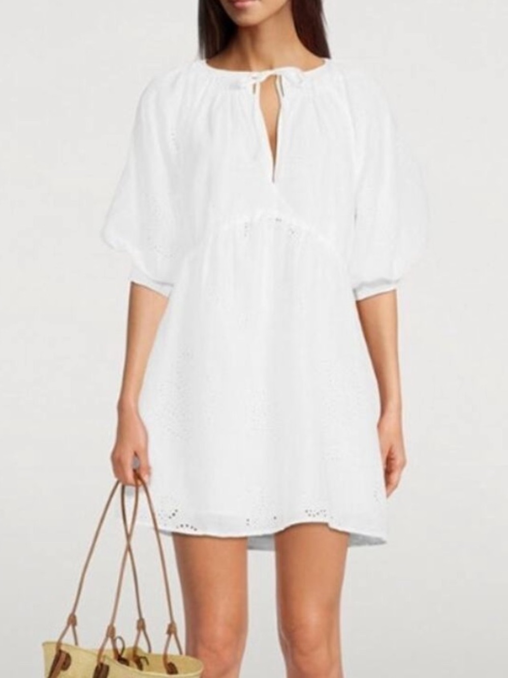 FRAME Denim White Eyelet Puff Sleeve Mini Dress Large $465